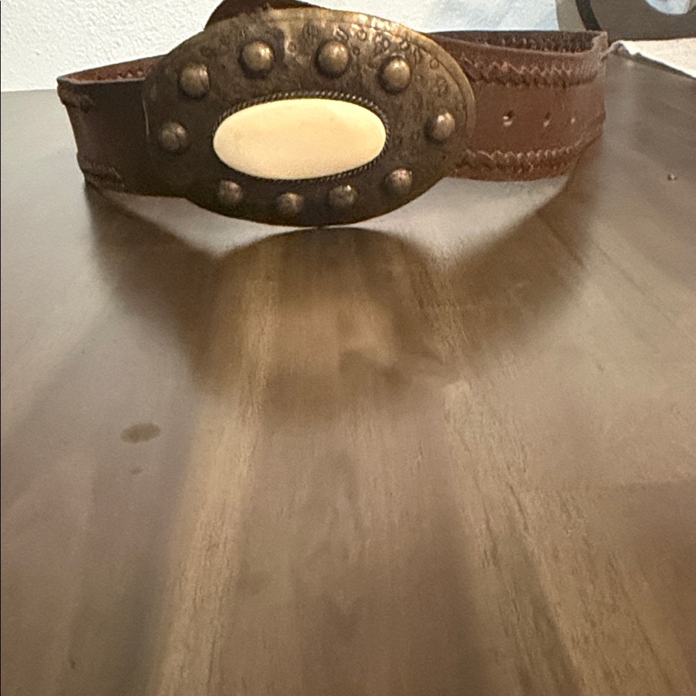 Brown Leather Belt with Gold Buckle